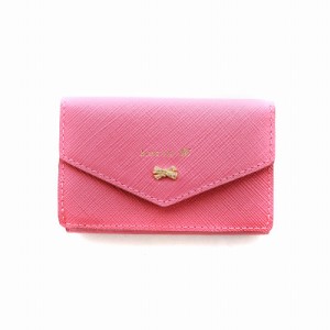 【中古】ヨンドシー 4℃ ルリア Luria 三つ折り財布 ウォレット ミニ PVCレザー リボン ラインストーン ピンク
