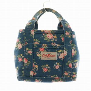 【中古】キャスキッドソン Cath Kidston ミニトートバッグ ハンド デニム調 キャンバス 花柄 ロゴ 青 マルチカラー