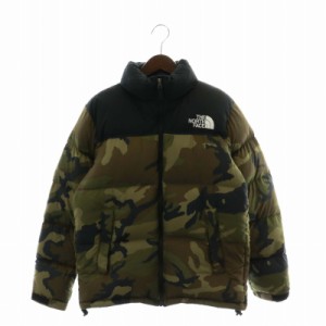 【中古】THE NORTH FACE NUPTSE JACKET ダウンジャケット ナイロン 迷彩柄 ジップアップ ロゴ L カーキ 黒 ND91842