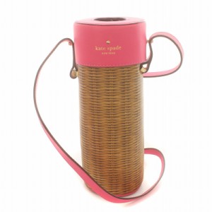 【中古】ケイトスペード ピクニック シャンパンボックス かご風プリント ショルダーバッグ 筒型 ピンク 茶