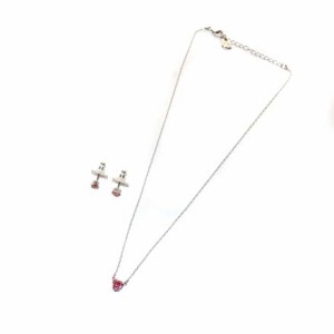 【中古】スワロフスキー SWAROVSKI ネックレス ピアス アクセサリー 2点セット クリスタル ハート シルバー色 ピンク