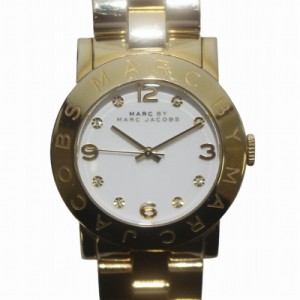 【中古】マークバイマークジェイコブス エイミー 腕時計 クォーツ ラインストーン 文字盤白 ゴールド色 MBM3056