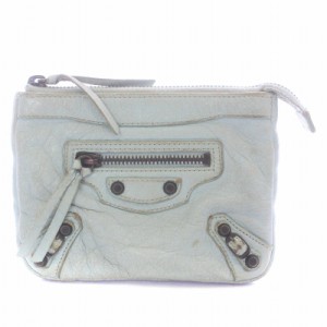 【中古】バレンシアガ COIN PURSE コインケース 小銭入れ ポーチ スタッズ ファスナー開閉 ラムスキン 水色 272464