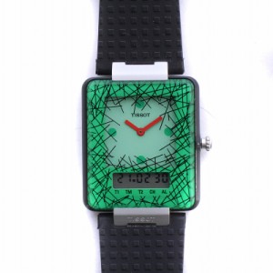 【中古】ティソ TISSOT 腕時計 ウォッチ デジタル アナログ two timer スクエア 文字盤緑 グリーン 黒 ブラック
