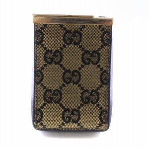 【中古】グッチ GUCCI ヴィンテージ シガレットケース 煙草ケース タバコポーチ ゴールド金具 GGキャンバス 黒