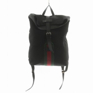 【中古】グッチ GUCCI テクノキャンバス バックパック シェリーライン リュックサック デイパック ロゴ レザー 黒