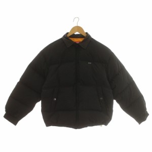 【中古】SUPREME 19AW Leather Collar Puffy Jacket レザーカラーパフィ ダウンジャケット ボックスロゴ 牛革 S 黒