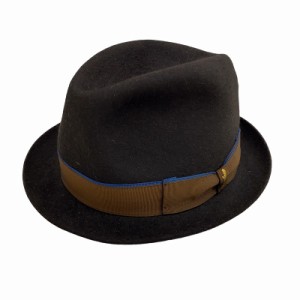 【中古】ボルサリーノ Borsalino 中折れ ハット 帽子 ラビットファー イタリア製 ロゴ リボン 茶 ブラウン メンズ