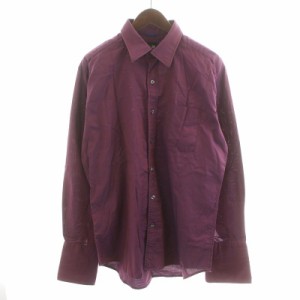 【中古】ポールスミス PAUL SMITH 長袖シャツ ドレスシャツ ラウンドカラー ダブルカフス コットン 16 L 紫