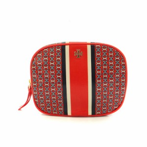 【中古】トリーバーチ TORY BURCH ポーチ 小物入れ ゴールドロゴ PVC 総柄 赤 レッド オレンジ ■GY18 /MQ レディース