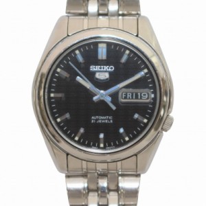 【中古】セイコー SEIKO 5 ファイブ 腕時計 自動巻き デイデイト 21石 SS 3針 文字盤黒 シルバー色 7S26-01V0