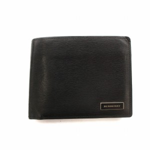 【中古】バーバリー BURBERRY 二つ折り財布 ウォレット ノバチェック レザー ロゴ プレート 黒 ブラック