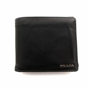 【中古】プラダ PRADA 二つ折り財布 ウォレット レザー ロゴ 黒 ブラック 2M0738 ■GY18 /MQ ■OH メンズ