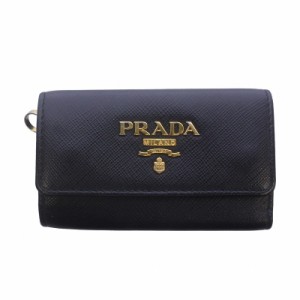 【中古】プラダ PRADA キーケース 三つ折り レザー ロゴ 4連 ゴールド金具 黒 ブラック /IR ■GY18 ■OH レディース