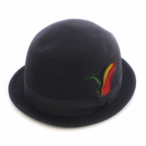 【中古】ラゴマシーノ Lagomarsino フェルトハット 中折れハット 帽子 フェザー装飾 羽 60 黒 ブラック