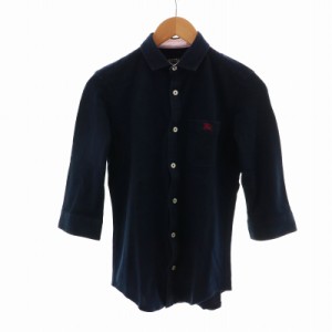 【中古】バーバリーブラックレーベル BURBERRY BLACK LABEL ポロシャツ カットソー 七分袖 ロゴ 刺繍 1 M 紺