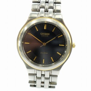 【中古】シチズン CITIZEN エクシード 腕時計 ウォッチ エコドライブ 純正 ソーラー 黒文字盤 シルバー色 A730-H09467