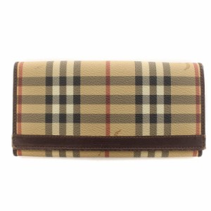 【中古】バーバリー ロンドン BURBERRY LONDON ノバチェック 二つ折り 長財布 ウォレット ロゴ PVC レザー 茶