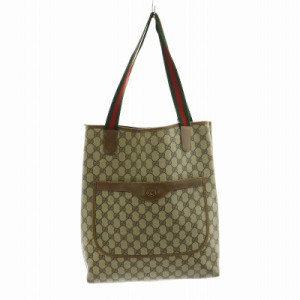 【中古】グッチ GUCCI オールドグッチ トートバッグ ハンド シェリーライン GGスプリーム PVC レザー ロゴ 茶