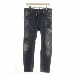 【中古】DSQUARED2 SKATER JEAN デニムパンツ ジーパン ダメージ加工 レザーパッチ 48 インディゴ S74LB0423