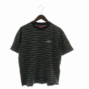 【中古】SUPREME 19SS Stripe Thermal S/S Top Tシャツ カットソー 半袖 ボーダー アーチロゴ 刺繍 M 黒 グレー