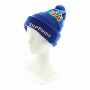 【中古】シュプリーム SUPREME 17AW リーフ ビーニー Leaf Beanie ニット帽 ボンボン付き ロゴ 青 ブルー