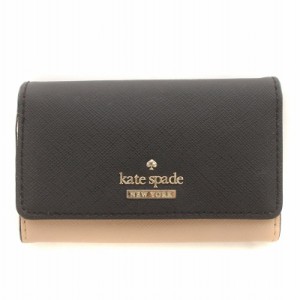 【中古】ケイトスペード KATE SPADE キーケース 5連 ロゴ シルバー金具 PVC レザー バイカラー 黒 ブラック ピンク