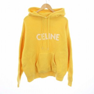 【中古】セリーヌ CELINE エディ期 21AW ニット パーカー プルオーバー 長袖  ロゴ ウール S 黄色 イエロー 2A85W423P