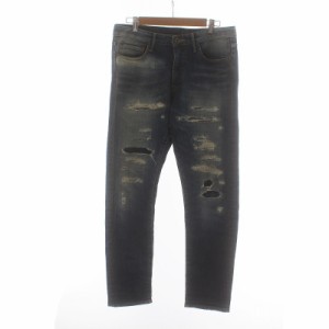 【中古】JAPAN BLUE JEANS デニムパンツ ジーンズ テーパード ジップフライ ロゴ 30 M ダメージ加工 青  JB2301