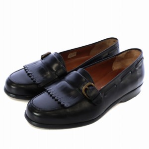 【中古】サルヴァトーレフェラガモ Salvatore Ferragamo キルトローファー ベルト フリンジ レザー 6EE 23.5cm 黒