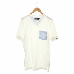 【中古】ハイドロゲン Tシャツ カットソー 半袖 ポケット ストライプ 鹿の子 XL 白 水色 ホワイト メンズ