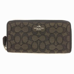 【中古】コーチ COACH 長財布 ウォレット シグネチャー ラウンドファスナー ロゴ キャンバス 黒 茶 F54633