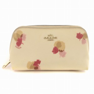 【中古】コーチ COACH フローラル 化粧ポーチ 花柄 フラワーモチーフ ロゴ金具 ラウンドファスナー PVC 白 F65349