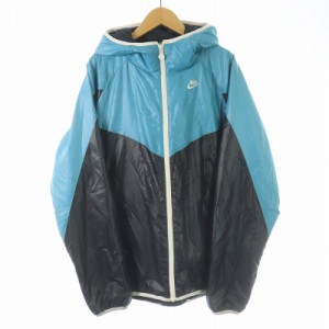 【中古】NIKE バデッドジャケット マウンテンパーカー ジャンパー 中綿 ジップアップ フード ロゴ L 水色 黒 白 /SI11