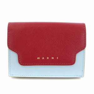 【中古】マルニ MARNI トリフォールド 三つ折り財布 レザー 赤 レッド 水色 ライトブルー /TK レディース