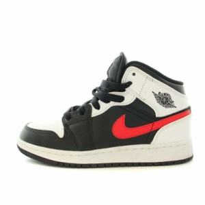 【中古】NIKE AIR JORDAN 1 MID GS BLACK/CHILE RED/WHITE スニーカー レザー US4Y 23.0cm 白 黒 554725 075 キッズ