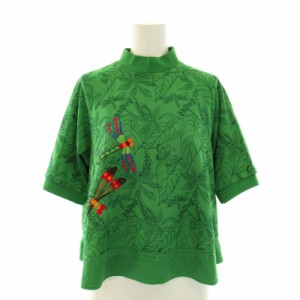【中古】トクコプルミエヴォル カットソー ブラウス モックネック 半袖 トンボ刺繍 9 M 緑 グリーン 赤 レディース