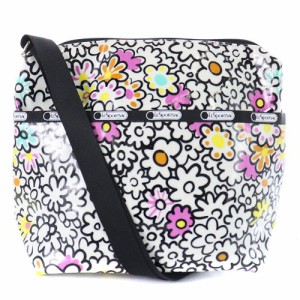 【中古】レスポートサック LesportSAC ショルダーバッグ PVC 花柄 ロゴ 白 ホワイト 黒 ブラック /SR19 レディース