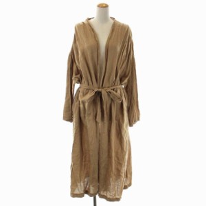 【中古】トゥデイフル Linen Gather Gown ガウン カーディガン 長袖 ロング ギャザー リネン 38 ベージュ レディース