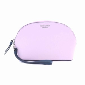 【中古】ケイトスペード KATE SPADE ドーム型ポーチ レザー ストラップ付 紺 ネイビー ライトパープル WLRU5517