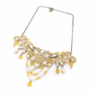 【中古】ミハエルネグリン Michal Negrin フラワーモチーフレースネックレス ビジュー ビーズ ベージュ レディース