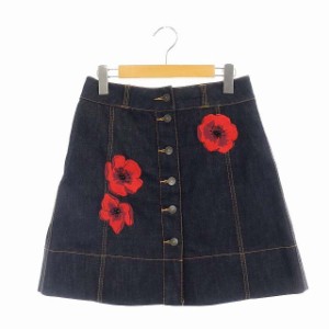 【中古】ケイトスペード BROOMESTREET POPPY DENIM SKIRT デニムスカート 台形スカート ミニ 2 濃紺 赤 NJMU80103