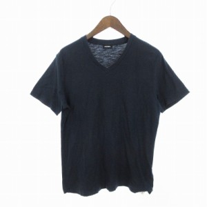 【中古】ディーゼル DIESEL Vネックカットソー Tシャツ 半袖 無地 紺 ネイビー XS ■002 メンズ