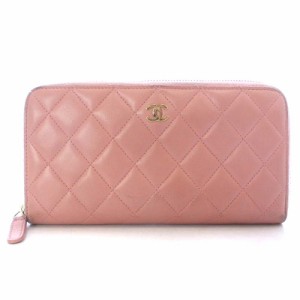 【中古】シャネル CHANEL マトラッセ 長財布 ラウンドファスナー ココマーク ラムスキン ピンク 24番台 A50097