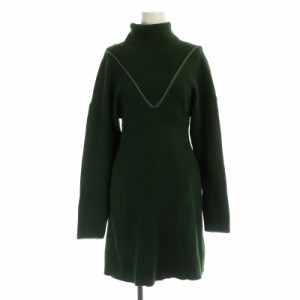 【中古】マウジー moussy 22AW VLINE MINI KNIT ドレス ワンピース ミニ 長袖 ニット タートルネック リブ 2 緑