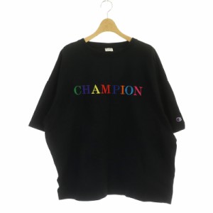 【中古】チャンピオン CHAMPION ビッグTシャツ カットソー 半袖 ロゴ 刺繍 クルーネック M 黒 マルチカラー CW-R309