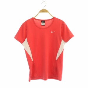 【中古】ナイキ NIKE Tシャツ カットソー 半袖 ロゴ 刺繍 ストレッチ M ピンク 白 ホワイト /NR ■OS レディース