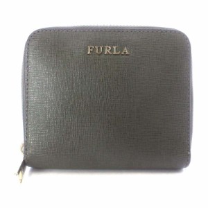 【中古】フルラ FURLA BABYLON 財布 二つ折り ラウンドジップ レザー カーキ /YO14 ■SH レディース