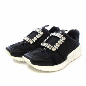 【中古】ロジェヴィヴィエ ROGER VIVIER ヴィヴ ゴー ストラス バックル ファブリック クリスタルバックル 37 黒