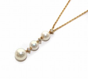 【中古】ミキモト MIKIMOTO トリロジー パール ダイヤモンド ネックレス ペンダント K18 イエローゴールド